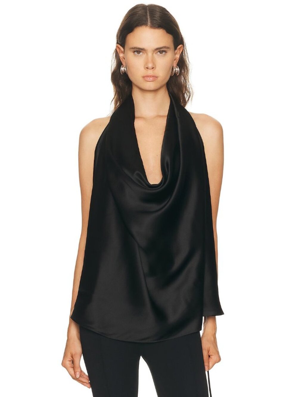 WARDROBE.NYC Satin Halter Blouse in Black